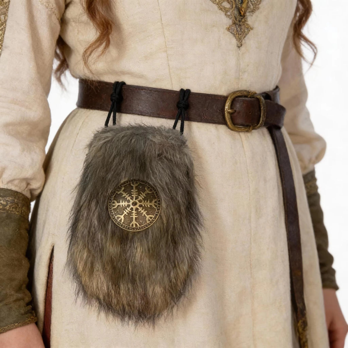 Furealux Plush Coin Pouch, Vintage Belt & Plush Bracers – Choice for Vikings