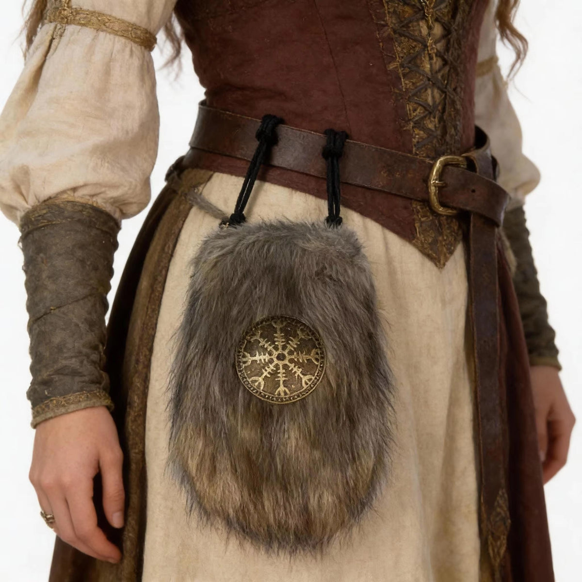 Furealux Plush Coin Pouch, Vintage Belt & Plush Bracers – Choice for Vikings