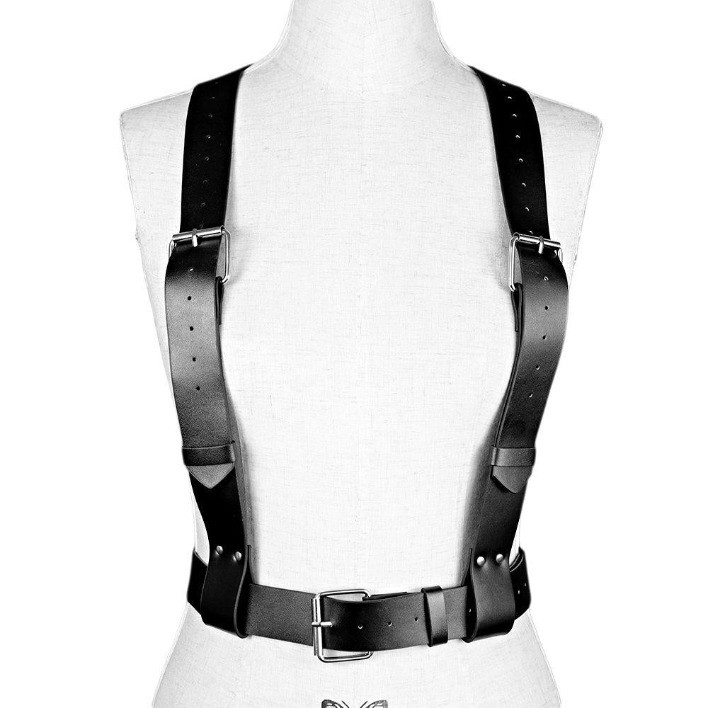 Furealux Women's Western Cowgirl Costume Accessories Set, Black Cowboy Hat, Leather-Look Body Harness, Dual Thigh Holsters, Fingerless Gloves & Gold Sunglasses for Halloween Cosplay, Western Party & Festival