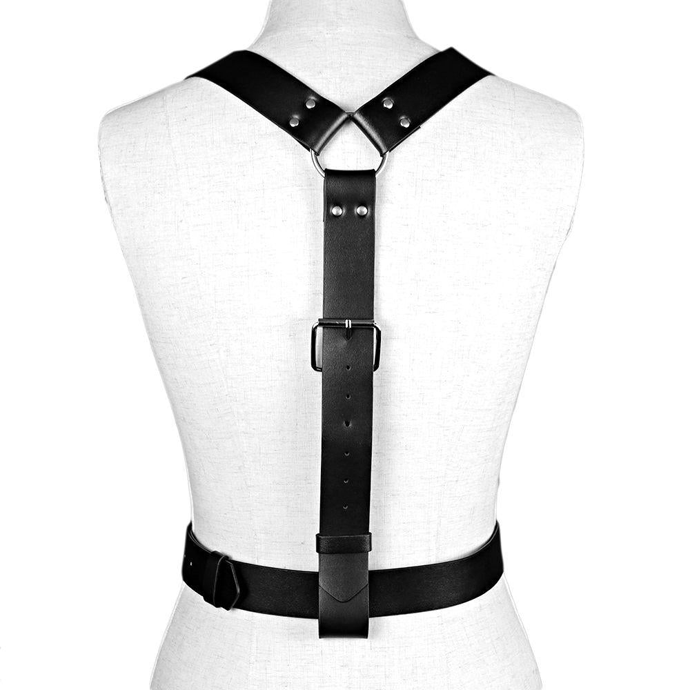 Furealux Women's Western Cowgirl Costume Accessories Set, Black Cowboy Hat, Leather-Look Body Harness, Dual Thigh Holsters, Fingerless Gloves & Gold Sunglasses for Halloween Cosplay, Western Party & Festival
