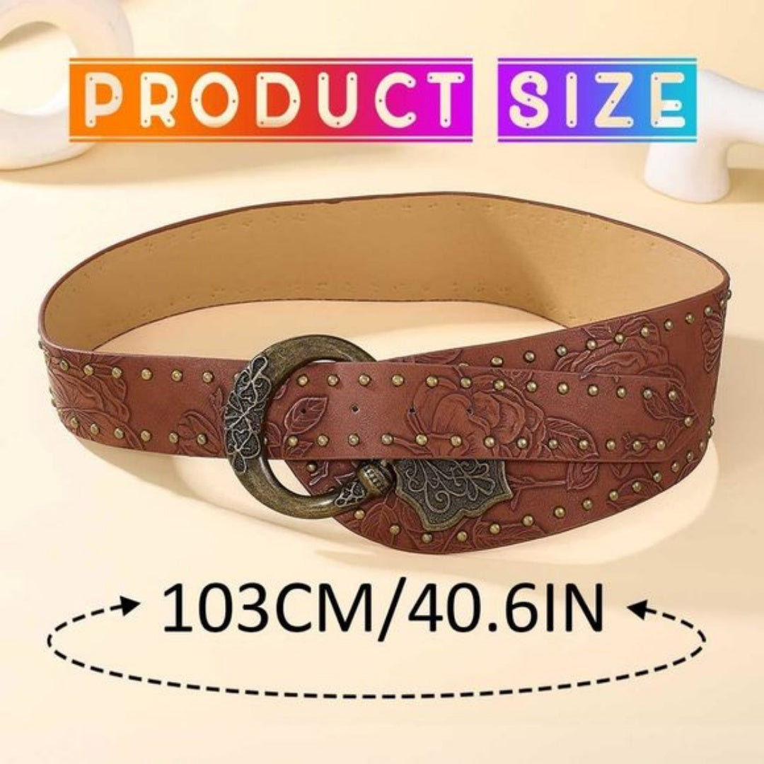 Furealux Wide Western Vintage Belt Brown Boho Floral Leather Waist Belts Accessoriess