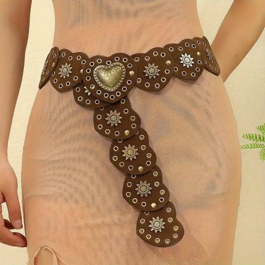 Women's Heart-Shaped Hollow-Out Bohemian Style Leather Belt