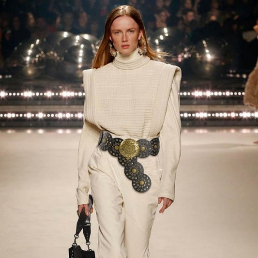 Women's Vintage Gold Buckle Leather Disc Belt ZSJ-198