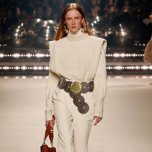 Women's Vintage Gold Buckle Leather Disc Belt ZSJ-198